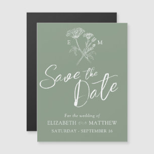 Simple wildflower green white save the date magnetic invitation