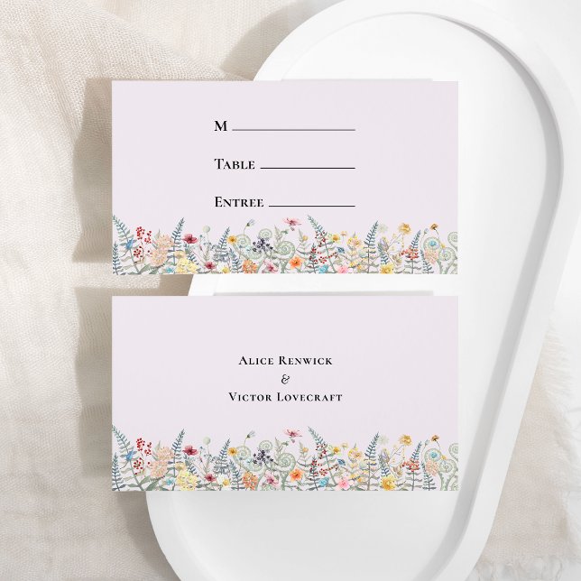 Simple Wildflower Lavender Wedding Menu Flat Place Card (Creator Uploaded)