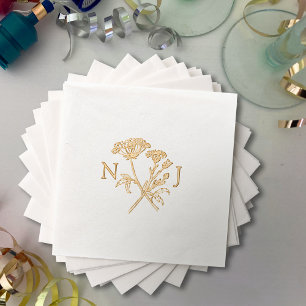 Simple wildflower meadow monogram wedding foil napkins