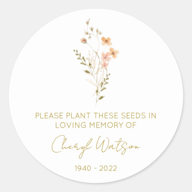 Simple Wildflower Memorial Seed Packet Classic Round Sticker (Front)