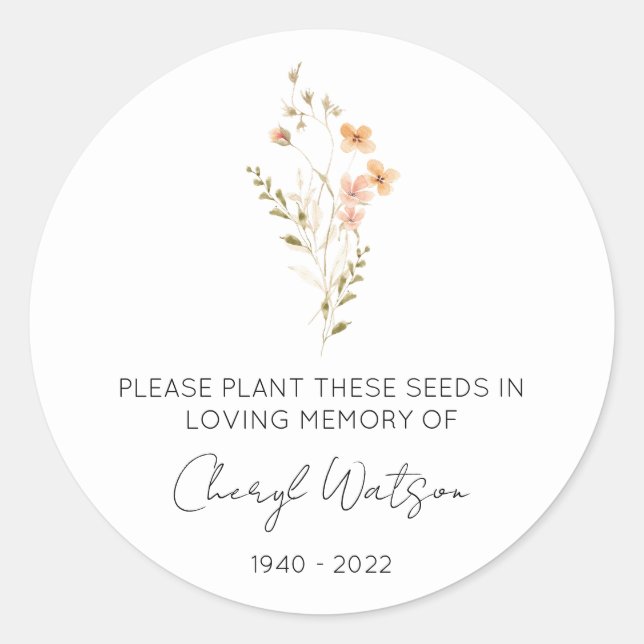 Simple Wildflower Memorial Seed Packet Classic Round Sticker (Front)