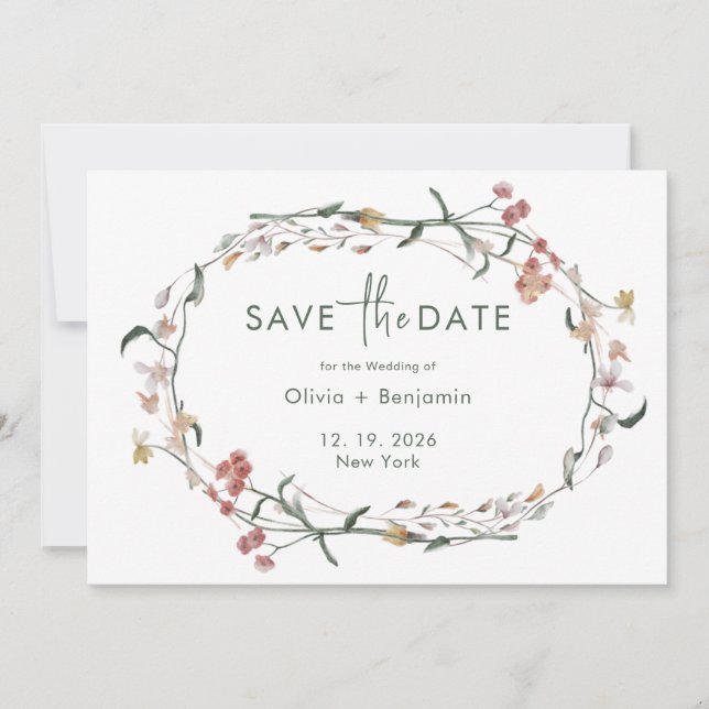 Simple Wildflower MInimal Wedding Save The Date  Invitation (Front)