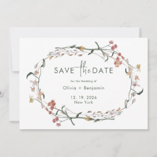 Simple Wildflower MInimal Wedding Save The Date  Invitation