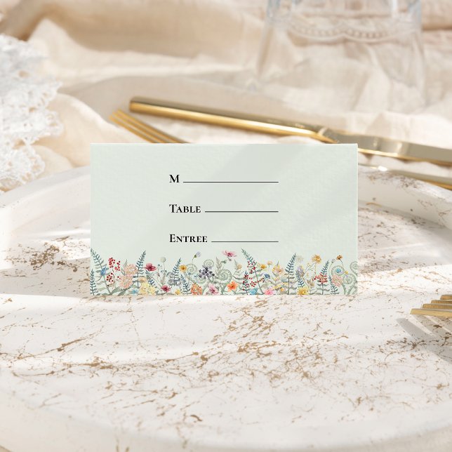 Simple Wildflower Mint Green Wedding Entree Folded Place Card (Creator Uploaded)