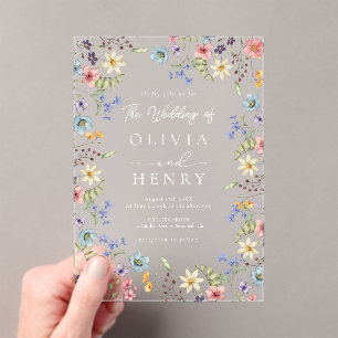 Simple Wildflower Modern Rustic Garden Wedding  Acrylic Invitations
