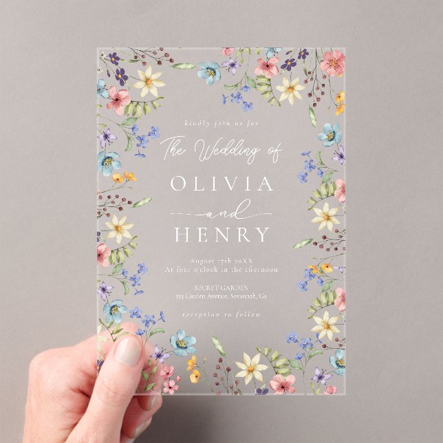  Simple Wildflower Modern Rustic Garden Wedding  Acrylic Invitations (Insitu (Handheld))