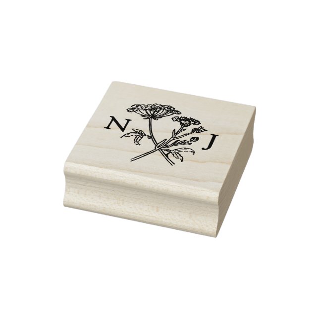 Simple wildflower monogram line art wedding rubber stamp (Stamp)