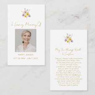 Simple Wildflower Photo Funeral Prayer Card