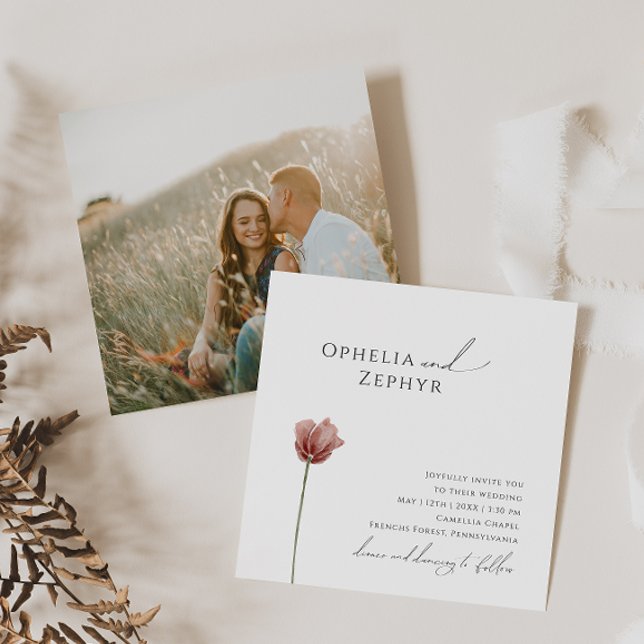 Simple Wildflower | Photo Square Wedding Invitation (Creator Uploaded)