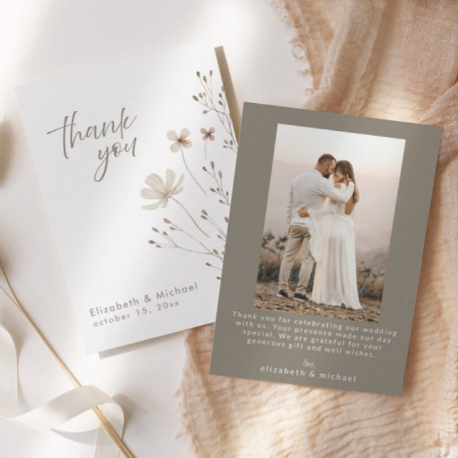 Simple Wildflower Photo Wedding Thank You Card (Creator Uploaded)