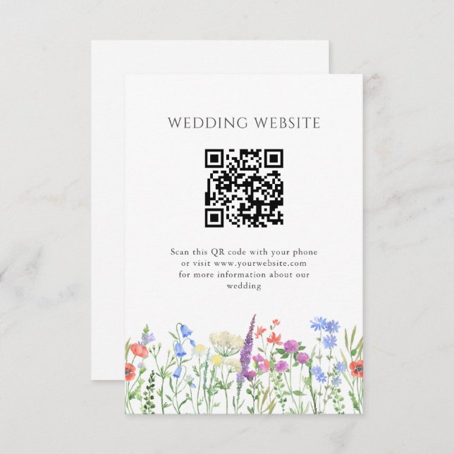 Simple Wildflower QR Code Wedding  Enclosure Card (Front/Back)