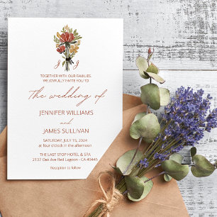 Simple Wildflower Terracotta Monogram Wedding  Invitation