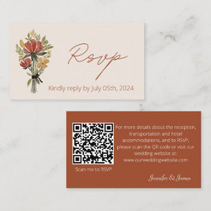 Simple Wildflower Terracotta Wedding QR Code RSVP Enclosure Card