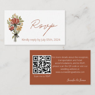 Simple Wildflower Terracotta Wedding QR Code RSVP Enclosure Card