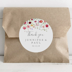 Simple Wildflower Thank You Wedding Favour Classic Round Sticker