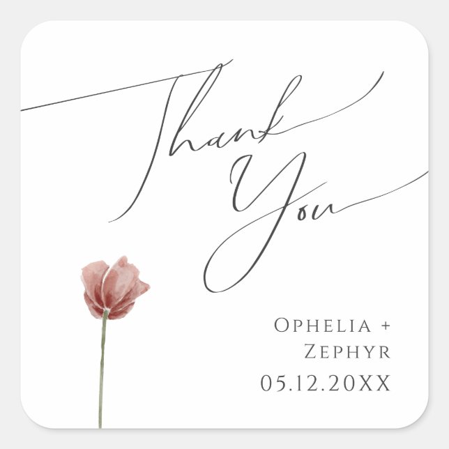 Simple Wildflower | Thank You Wedding Favour Square Sticker (Front)
