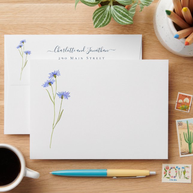 Simple Wildflower Wedding Personalised  Envelope (Desk)