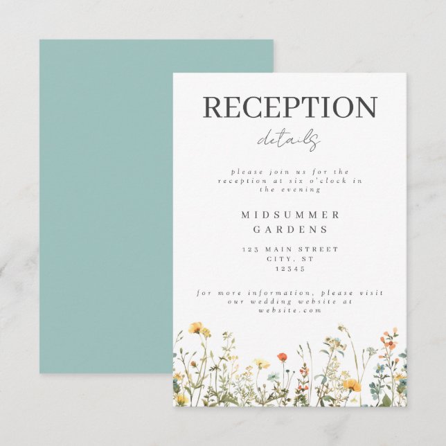 Simple Wildflower Wedding Reception Enclosure Card (Front/Back)