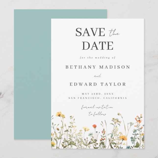 Simple Wildflower Wedding Save The Date (Front/Back)