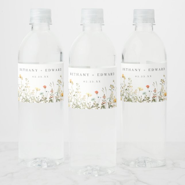Simple Wildflower Wedding Water Bottle Label (Bottles)