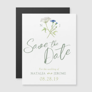 Simple wildflower white green save the date magnetic invitation