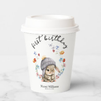 Simple Wildflower Woodland Bunny 1st Birthday  Paper Cups
