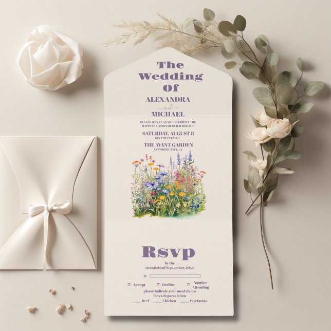 Simple Wildflowers Botanical Garden Wedding All In One Invitation (Creator Uploaded)