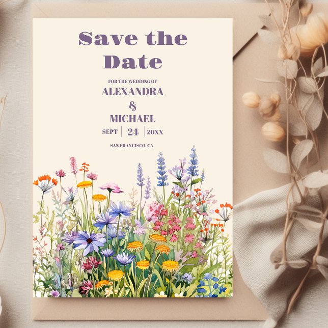 Simple Wildflowers Botanical Garden Wedding Save The Date (Creator Uploaded)