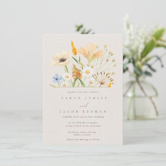 Simple Wildflowers Botanical Wedding Invitation (Standing Front)