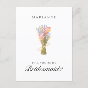 Simple Wildflowers Bridesmaid Proposal Postcard