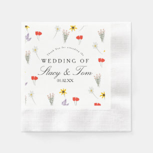 Simple Wildflowers Hand Drawn Wedding Thank You Napkin