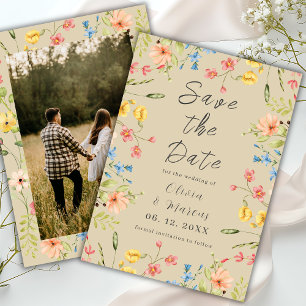 Simple Wildflowers Modern Photo Neutral  Save The Date