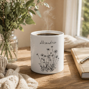 Simple Wildflowers Monogram  Coffee Mug