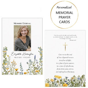 Simple Wildflowers Photo Funeral Prayer Card