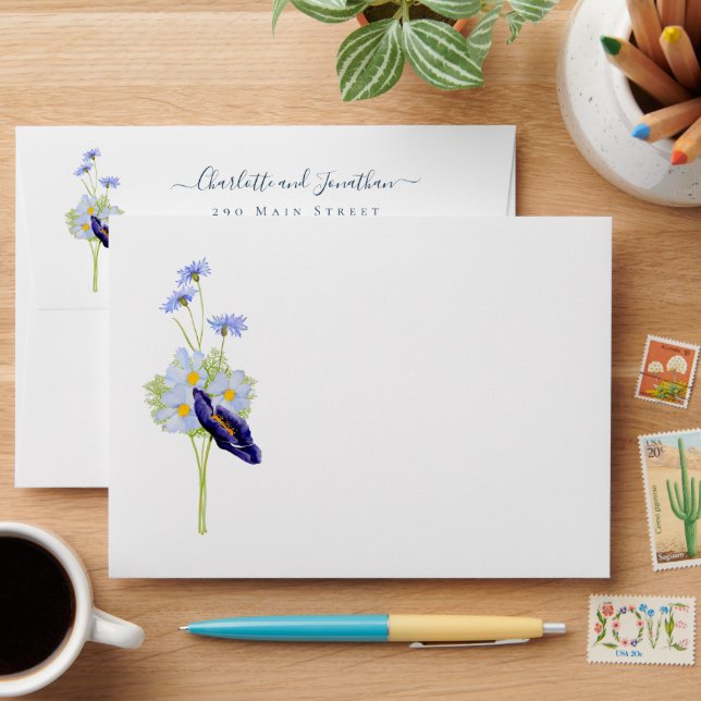 Simple Wildflowers Wedding Personalised  Envelope (Desk)