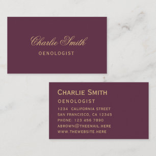 Simple Wine Color Golden Elegant Script Business C Card