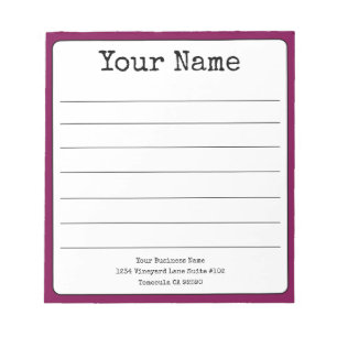 Simple Wine Coloured  Retro Add Your Name Lined  Notepad