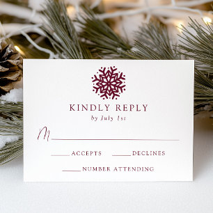 Simple Wine Snowflake Wedding RSVP Card