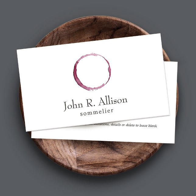 Simple Wine Stain Sommelier Bartender Business Card (Creator Uploaded)