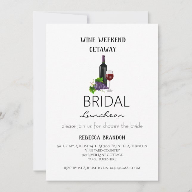 Simple Wine Weekend Getaway Bridal Luncheon  Invitation (Front)