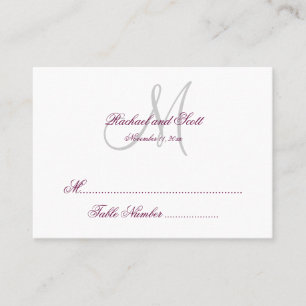 Simple Wine White Monogram Wedding Seating Card