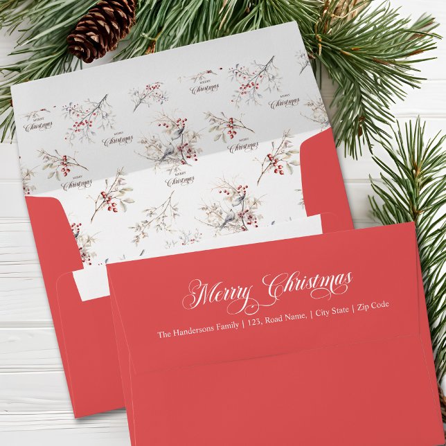 Simple Winter Birds Merry Christmas White Script  Envelope (Creator Uploaded)