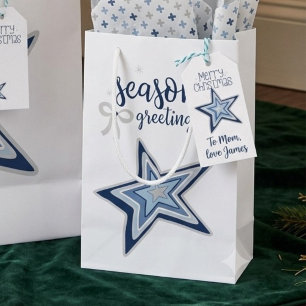 Simple Winter Blues Merry Christmas Star Small Gift Bag