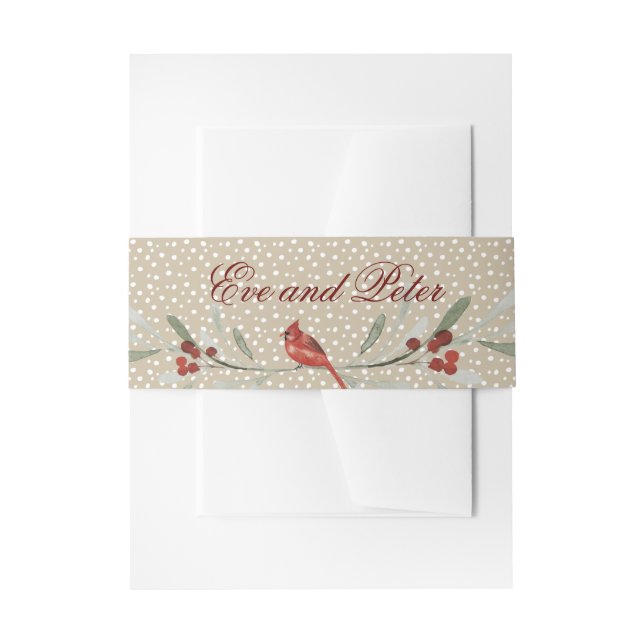 Simple Winter Cardinal, personalise with Names Invitation Belly Band (Front Example)