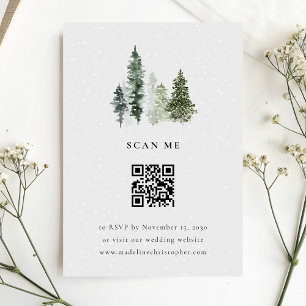 Simple Winter Forest Wedding QR Code RSVP Card
