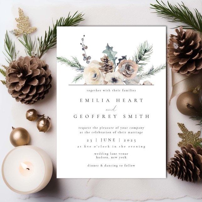 Simple Winter Garden Woodland Floral Wedding Invitation (Creator Uploaded)