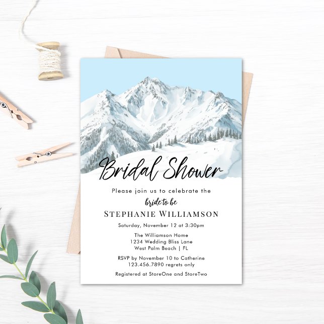 Simple Winter Mountain Watercolor Bridal Shower Invitation (Creator Uploaded)