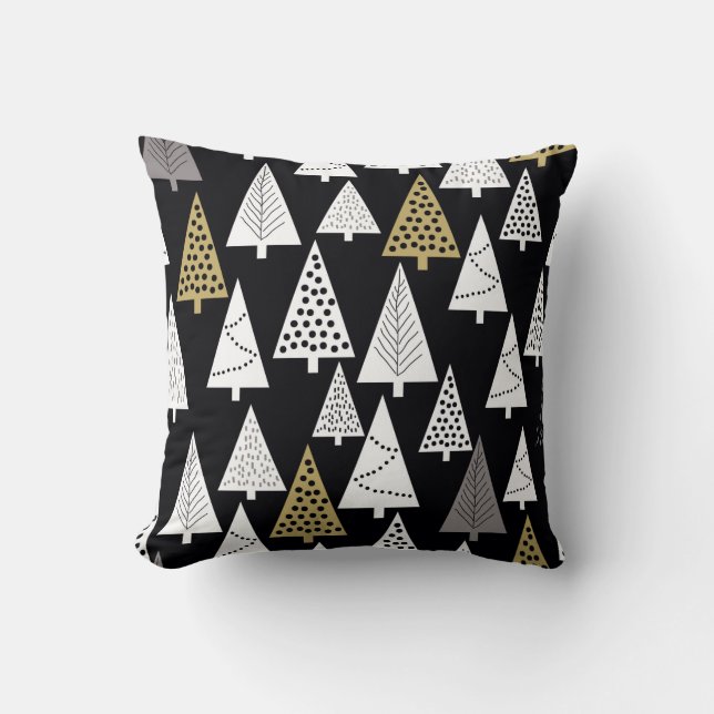 Simple winter pattern. Black background. Gold, sil Cushion (Front)