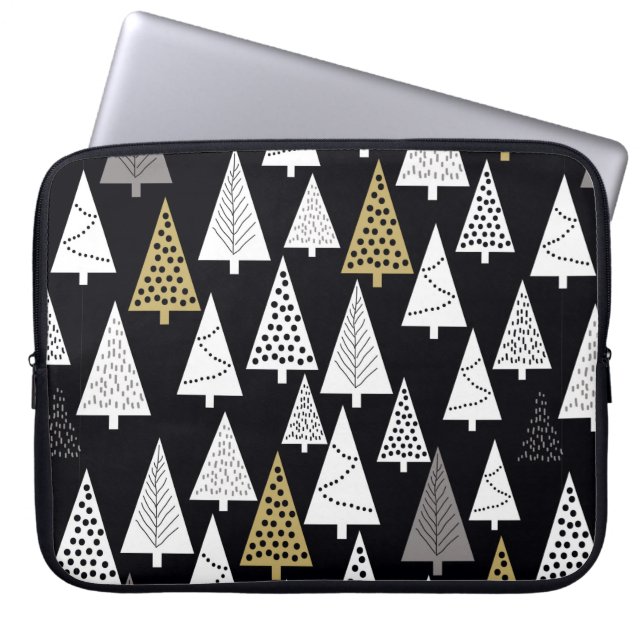 Simple winter pattern. Black background. Gold, sil Laptop Sleeve (Front)