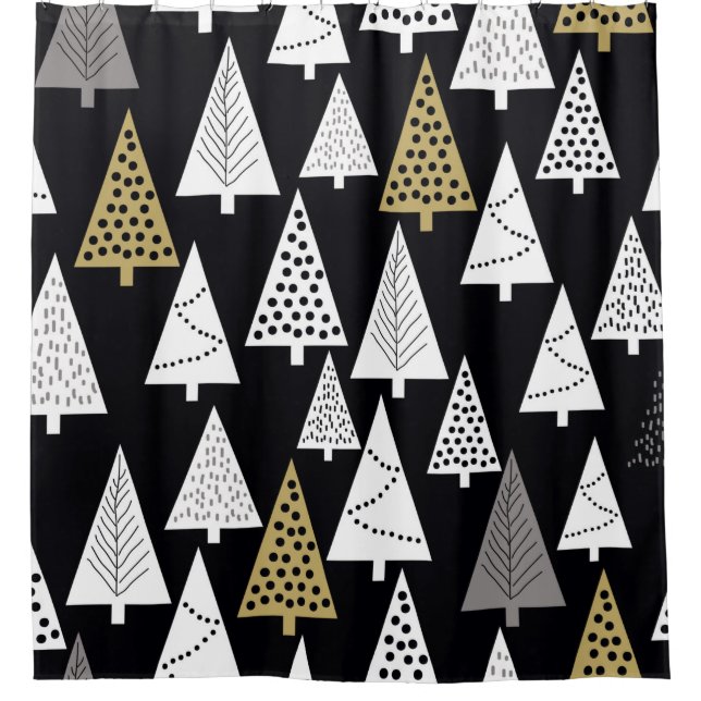 Simple winter pattern. Black background. Gold, sil Shower Curtain (Front)